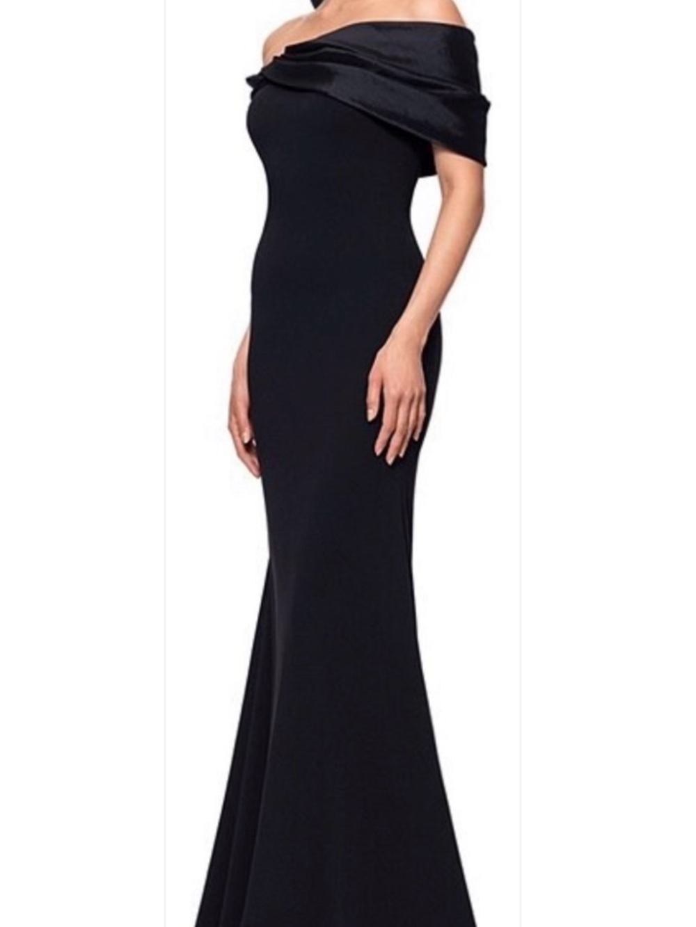 Betsy & Adam Off-Shoulder Black Satin-Trim Gown original price $278.00